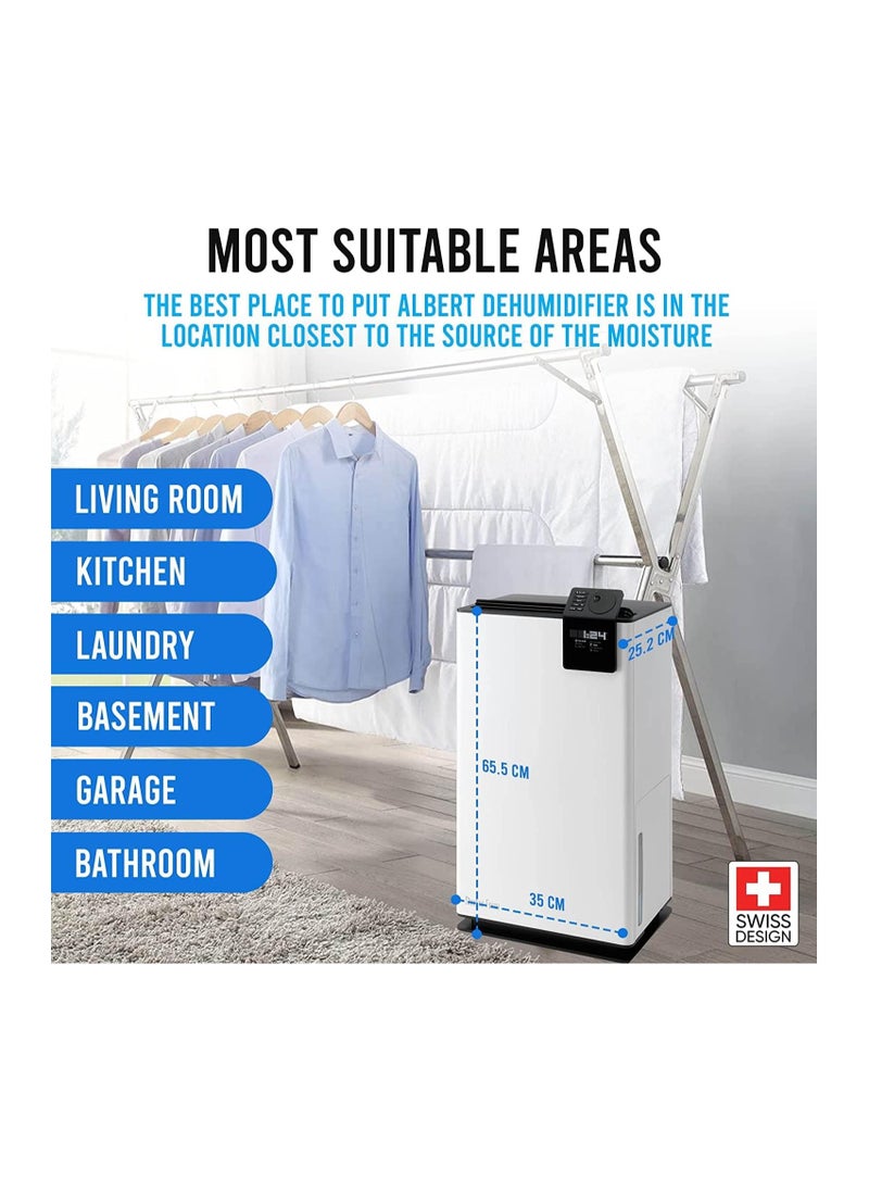 Stadler - Swiss Design Dehumidifier Ideal for Big Room 70sqm, Quiet Operation, 24H Digital Timer & Display, 5L Water Tank, Swing & Night Modes, Continuous Drainage (Albert)- 2 Years Warranty + Local Support - Image 1