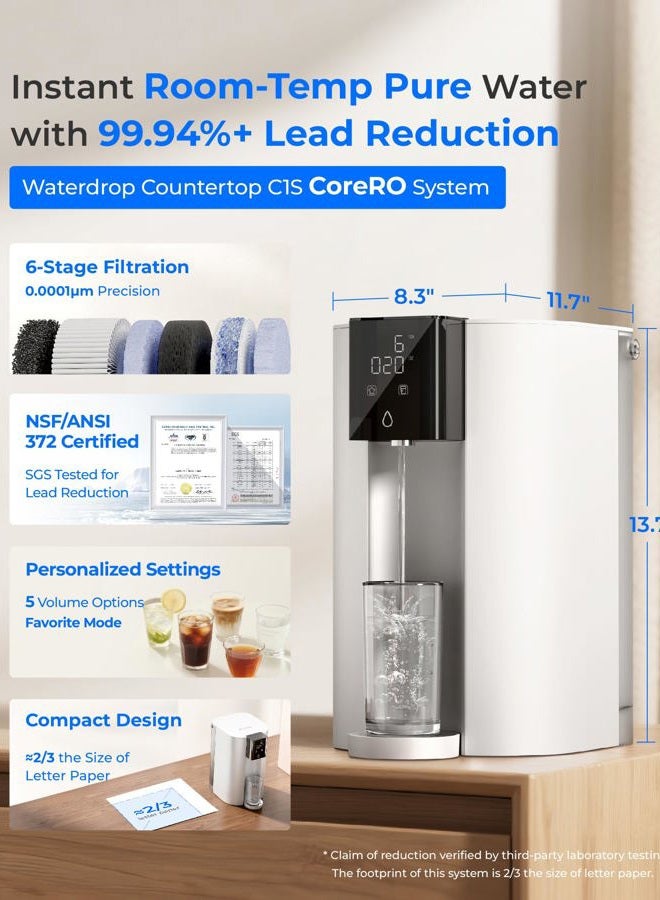 Waterdrop فلتر مياه عكسي على السطح CoreRO، نظام تنقية المياه العكسي على السطح، إبريق مياه نقية محمول، معتمد من NSF/ANSI 372، 3:1 نقية إلى تصريف، بدون تركيب، 6 مراحل، WD-C1S - Image 2