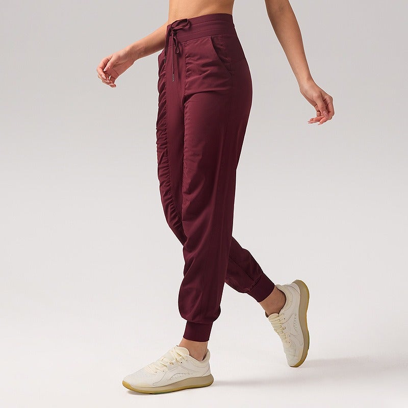 Women's Summer Quick-Dry Running Straight Yoga Pants with Elastic Drawstring
