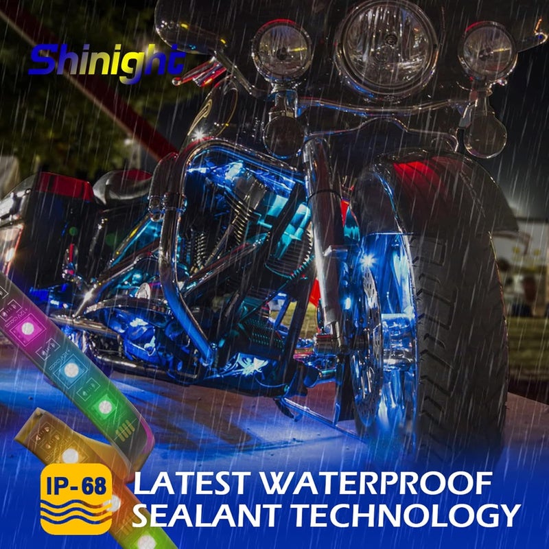 SHINIGHT 8 Pcs Motorcycle LED Light Kits, App Control Multicolor Waterproof Motorcycle LED Strip Lights with RF Remote, Music Sync & Multiple Scene Modes RGB LED Lights for Motorcycles - Image 5
