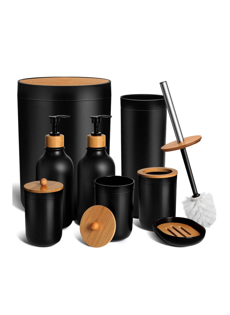 Arabest - Black Bathroom Accessory Set 8 Piece Set, Includes Wastebasket, Soap Dispenser & Toothbrush Holder Set, Soap Dish, Cotton Ball & Cotton Swab Holder, Toilet Brush & Brush Holder - Image 1