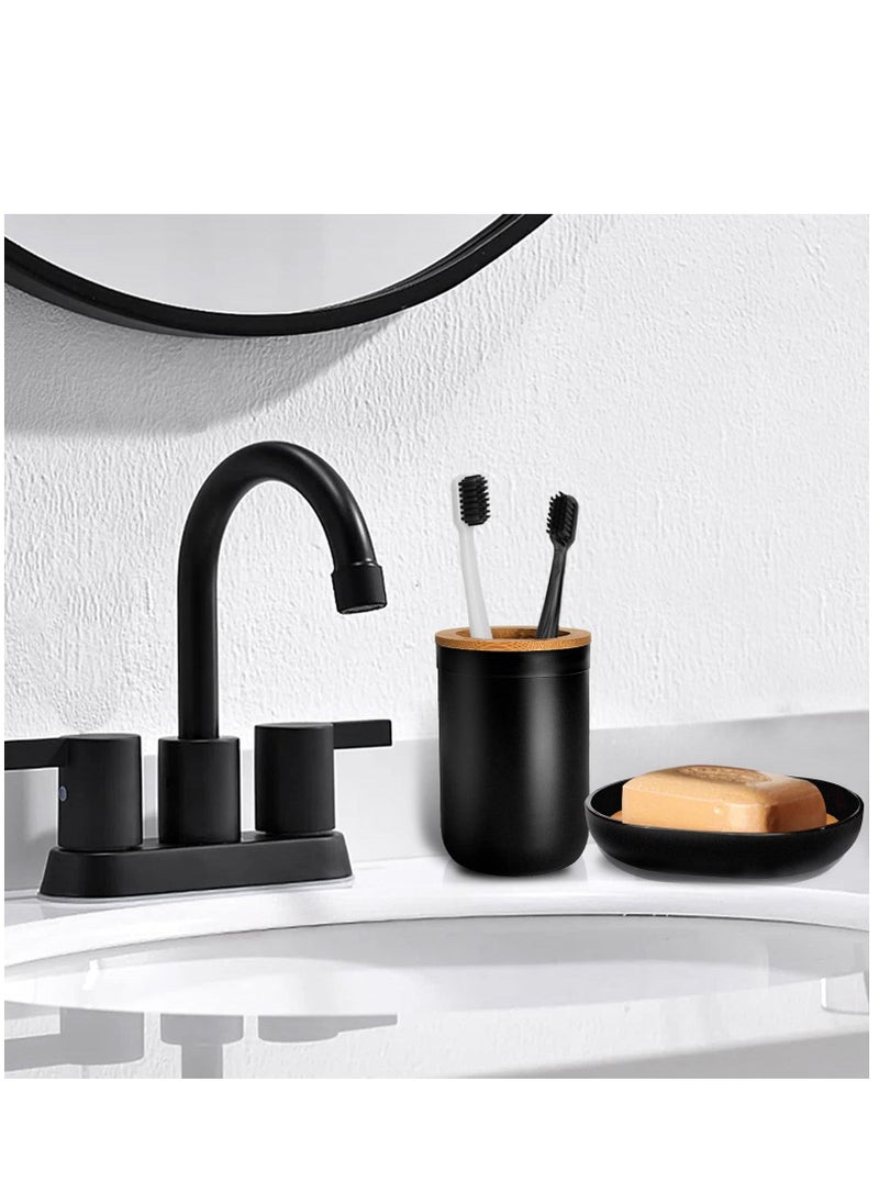 Arabest - Black Bathroom Accessory Set 8 Piece Set, Includes Wastebasket, Soap Dispenser & Toothbrush Holder Set, Soap Dish, Cotton Ball & Cotton Swab Holder, Toilet Brush & Brush Holder - Image 1
