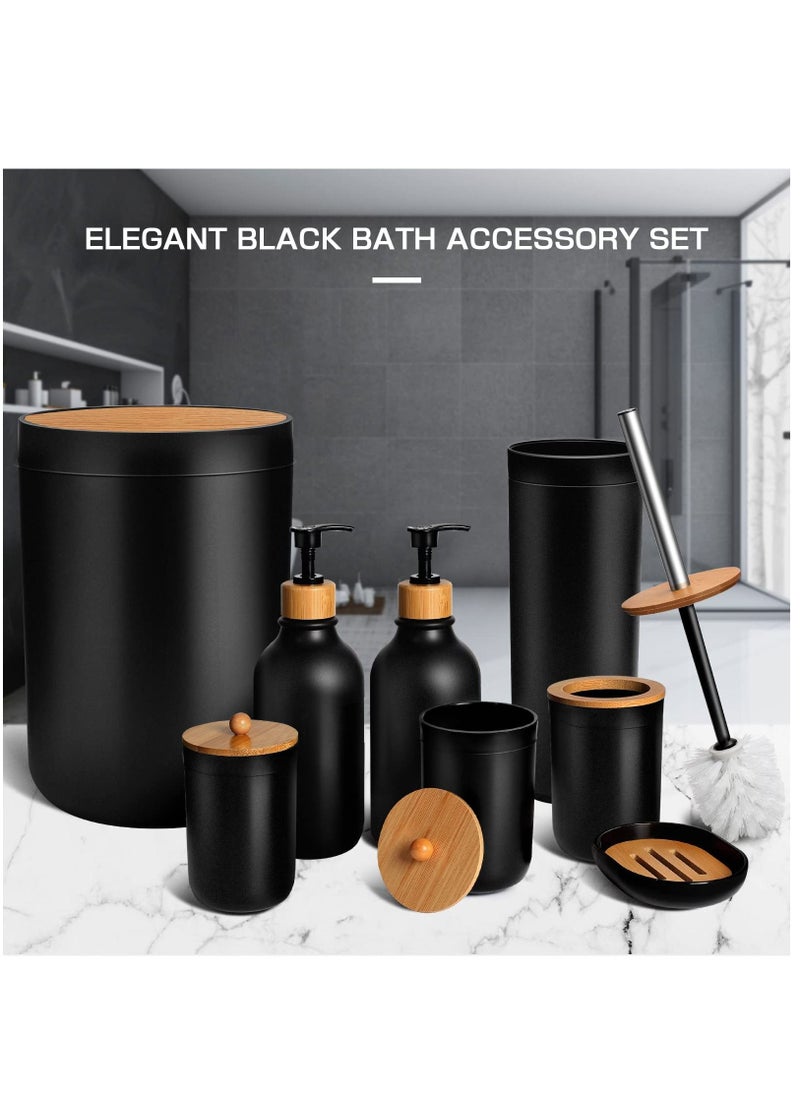 Arabest - Black Bathroom Accessory Set 8 Piece Set, Includes Wastebasket, Soap Dispenser & Toothbrush Holder Set, Soap Dish, Cotton Ball & Cotton Swab Holder, Toilet Brush & Brush Holder - Image 1