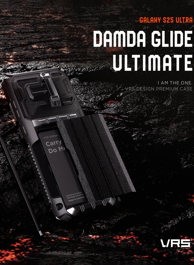 VRS Design Damda Glide Ultimate Samsung Galaxy S25 ULTRA Case Cover Wallet with Semi Automatic Credit Card Holder Slot [4 Cards] & Camera Lens Protector Kickstand - Khaki - Image 3