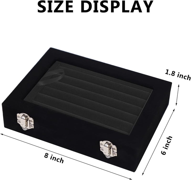 EONGOA Jewelry Box Rings Organizer Tray 7 Slots Velvet Jewelry Earring Storage Box With Transparent Lid Jewelry Display Case for Girls Women (Black) - Image 2