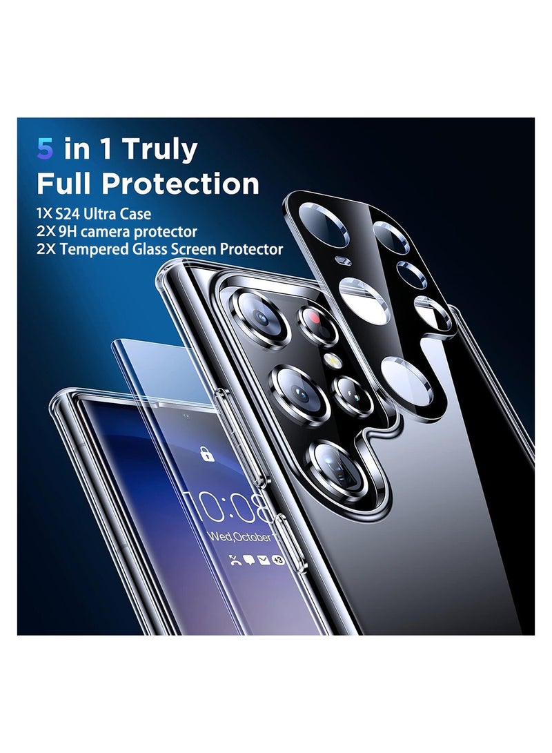 Aookay 5 in 1 , Magnetic Clear Case for Samsung Galaxy S24 Ultra Case, with 2 Camera Lens Protector+2 Tempered Glass Screen Protector, Anti-Yellowing，Shockproof (Clear, S24 Ultra) - Image 2