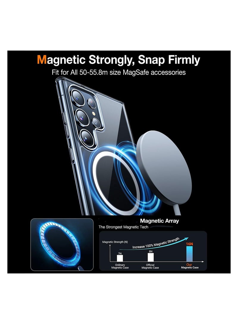Aookay 5 in 1 , Magnetic Clear Case for Samsung Galaxy S24 Ultra Case, with 2 Camera Lens Protector+2 Tempered Glass Screen Protector, Anti-Yellowing，Shockproof (Clear, S24 Ultra) - Image 3