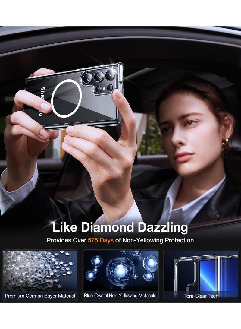 Aookay 5 in 1 , Magnetic Clear Case for Samsung Galaxy S24 Ultra Case, with 2 Camera Lens Protector+2 Tempered Glass Screen Protector, Anti-Yellowing，Shockproof (Clear, S24 Ultra) - Image 5