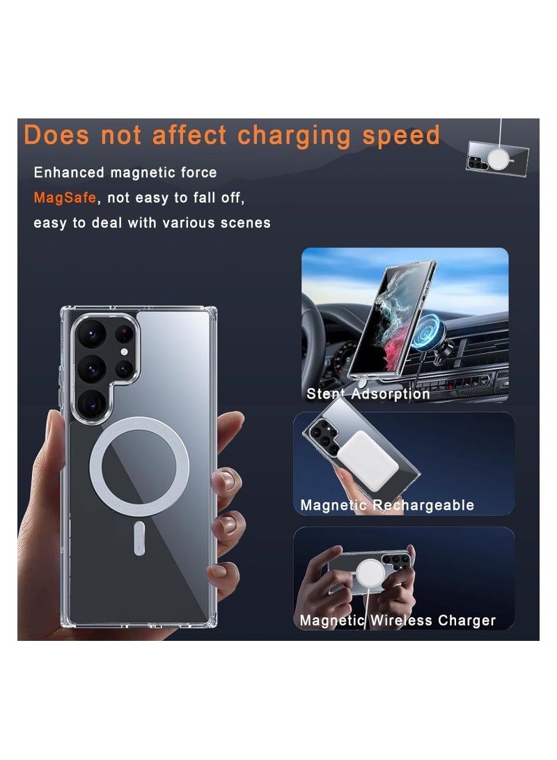 Aookay 5 in 1 , Magnetic Clear Case for Samsung Galaxy S24 Ultra Case, with 2 Camera Lens Protector+2 Tempered Glass Screen Protector, Anti-Yellowing，Shockproof (Clear, S24 Ultra) - Image 4