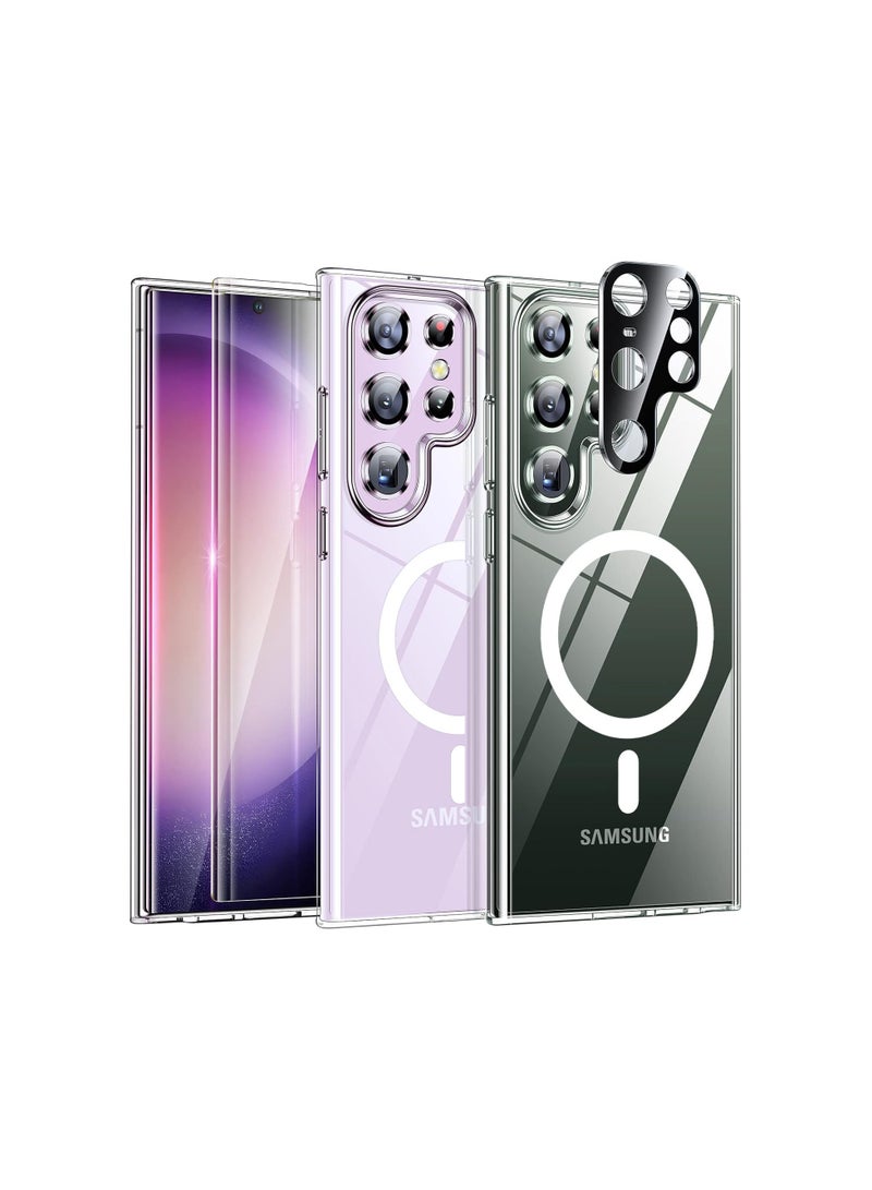 Aookay 5 in 1 , Magnetic Clear Case for Samsung Galaxy S24 Ultra Case, with 2 Camera Lens Protector+2 Tempered Glass Screen Protector, Anti-Yellowing，Shockproof (Clear, S24 Ultra) - Image 1