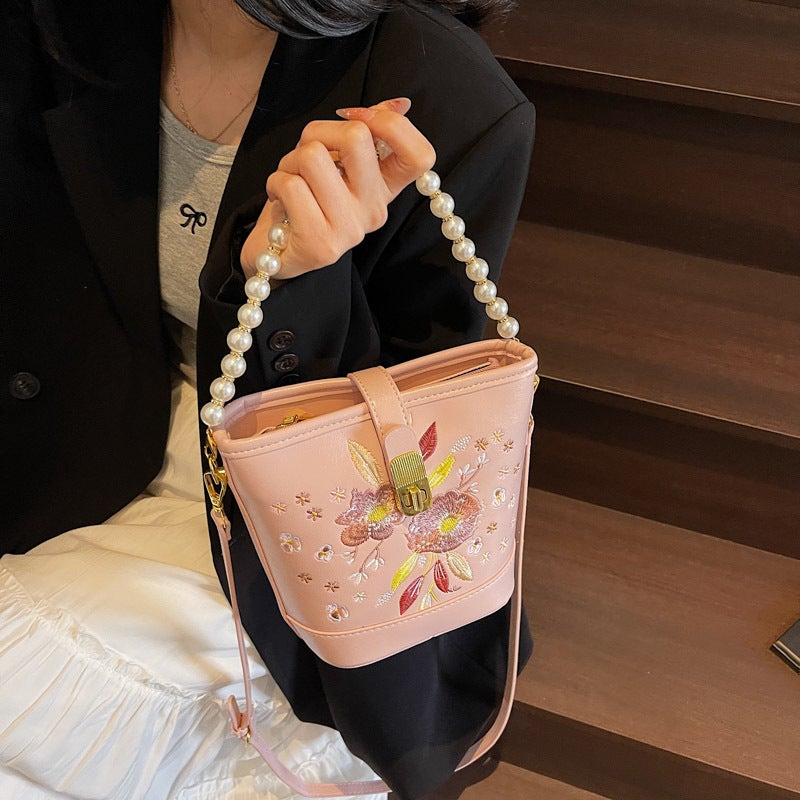 Guofeng Embroidery Hand Carrying Bucket Bag Women'S Fashion Trendy Shoulder Bag New Chinese-Style Portable Crossbody Bag - Image 5