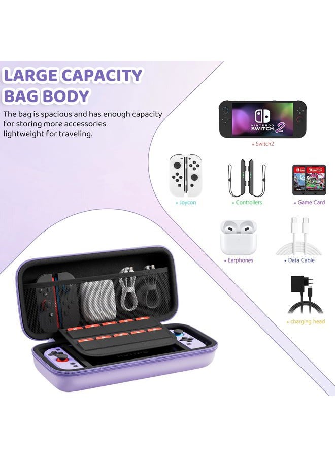 FANPL Purple Case Bundle for Nintendo Switch 2 (2025) Accessories, Portable Hard Carrying Cover with Protective Skin , Screen Protector, 2 Thumb Grips - Image 5
