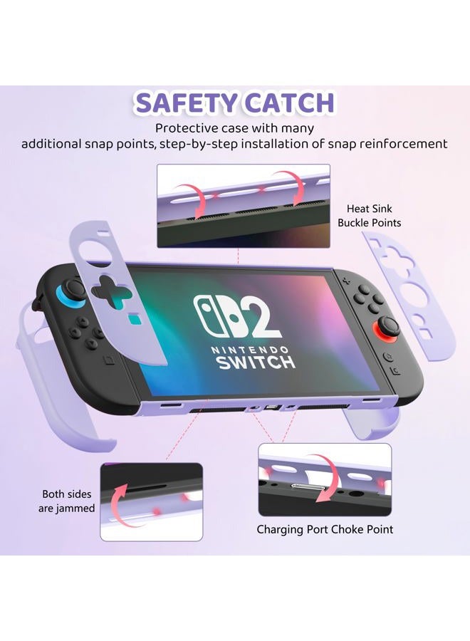 FANPL Purple Case Bundle for Nintendo Switch 2 (2025) Accessories, Portable Hard Carrying Cover with Protective Skin , Screen Protector, 2 Thumb Grips - Image 3
