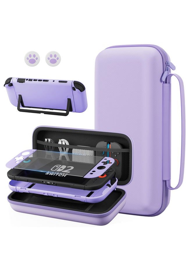 FANPL Purple Case Bundle for Nintendo Switch 2 (2025) Accessories, Portable Hard Carrying Cover with Protective Skin , Screen Protector, 2 Thumb Grips - Image 1