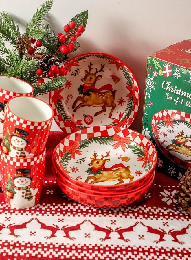 HASENSE Christmas Dishes,42OZ Pasta Bowl Set of 4, Ceramic Soup Bowl for Holiday Serving, Christmas Gifts for Women,Family, Friends,Seasonal Table Décor, and Winter Family Meals, Colorful - Image 4