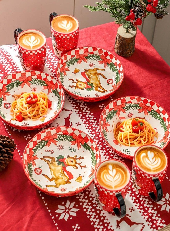 HASENSE Christmas Dishes,42OZ Pasta Bowl Set of 4, Ceramic Soup Bowl for Holiday Serving, Christmas Gifts for Women,Family, Friends,Seasonal Table Décor, and Winter Family Meals, Colorful - Image 5