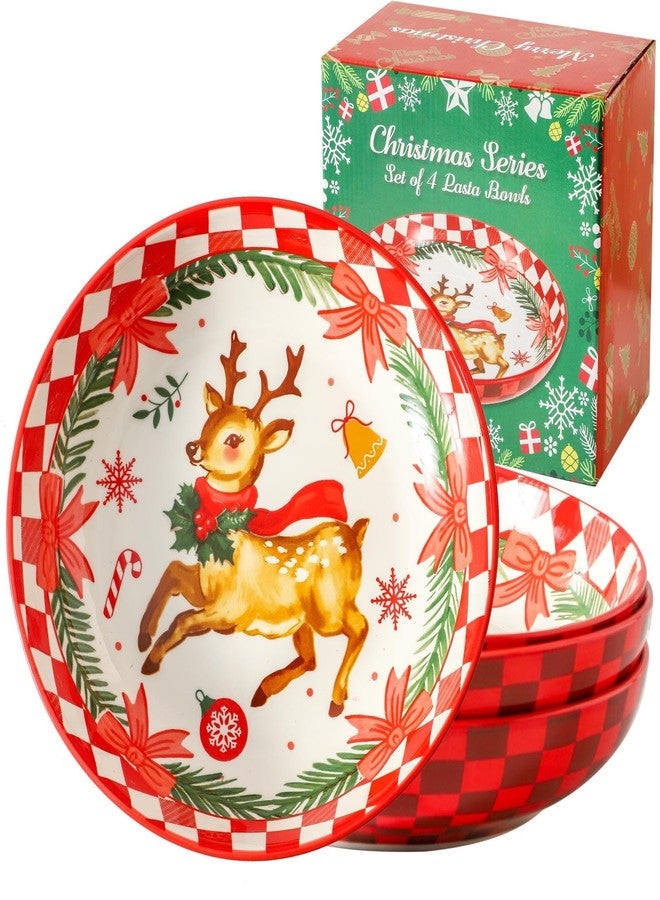 HASENSE Christmas Dishes,42OZ Pasta Bowl Set of 4, Ceramic Soup Bowl for Holiday Serving, Christmas Gifts for Women,Family, Friends,Seasonal Table Décor, and Winter Family Meals, Colorful - Image 1