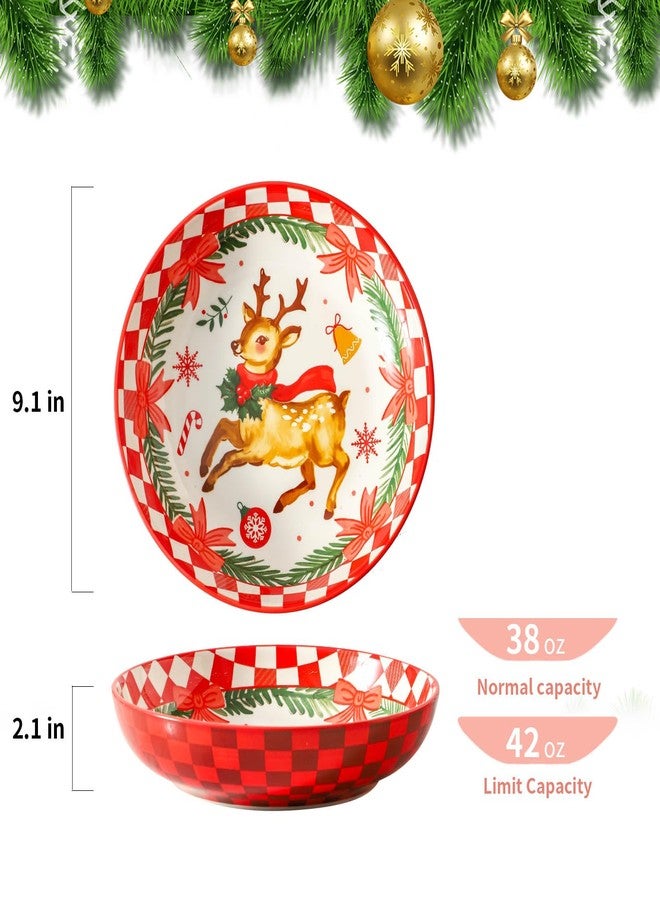 HASENSE Christmas Dishes,42OZ Pasta Bowl Set of 4, Ceramic Soup Bowl for Holiday Serving, Christmas Gifts for Women,Family, Friends,Seasonal Table Décor, and Winter Family Meals, Colorful - Image 3