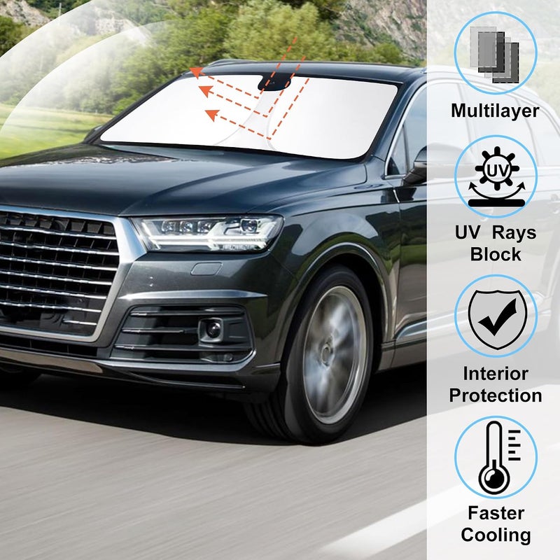 LHFLIVE Windshield Sun Shade Custom Fit for 2016-2024 2025 Audi Q7 SUV Accessories Foldable Sunshade Sun Blocker Protect Car from Sun Rays & Heat Damage Keep Car Cooler - Image 2