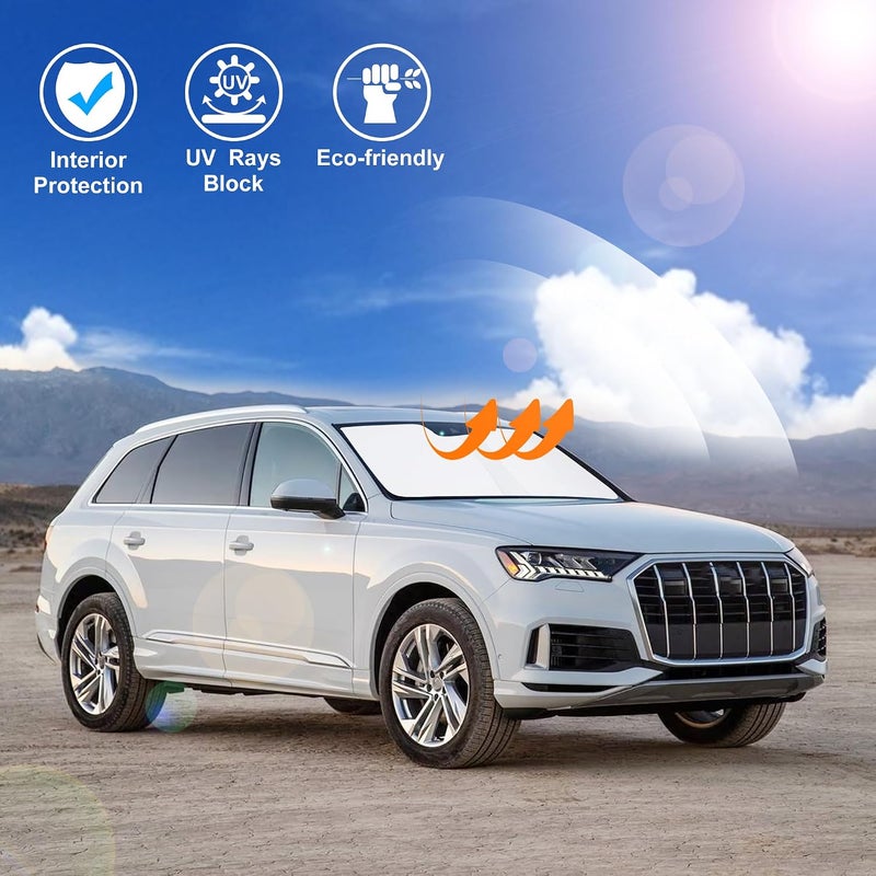 LHFLIVE Windshield Sun Shade Custom Fit for 2016-2024 2025 Audi Q7 SUV Accessories Foldable Sunshade Sun Blocker Protect Car from Sun Rays & Heat Damage Keep Car Cooler - Image 5