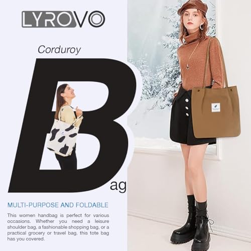 Lyrovo Women Corduroy Shoulder Tote Bag for Work Beach Travel and Shopping Grocery (Orange Checkered) - Image 5