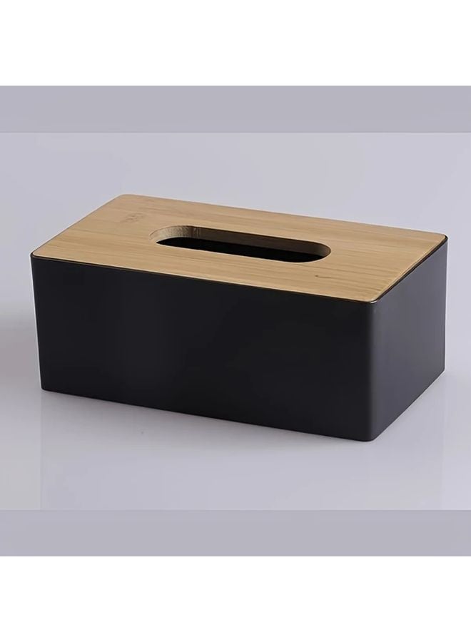 Modern Minimalist Black Tissue Box Holder With Bamboo Lid For Bathroom Kitchen - Image 1