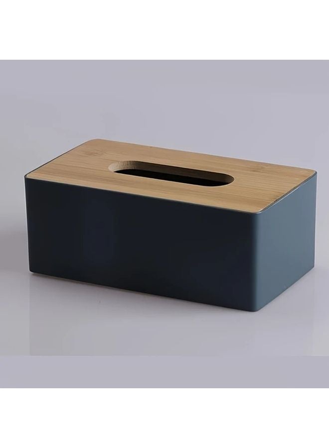 Modern Minimalist Black Tissue Box Holder With Bamboo Lid For Bathroom Kitchen - Image 3