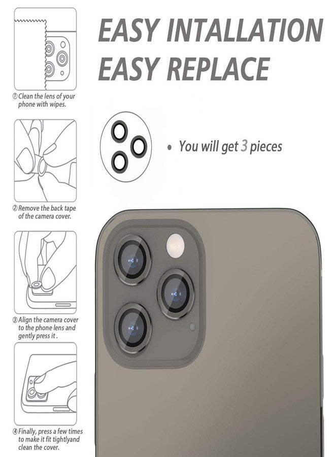 CloudValley [3 Pcs] Camera Lens Protector for iphone 12 Pro 6.1 inch, (Not for iPhone 12 Pro Max 6.7") HD Tempered Glass Aluminum Alloy Lens Ring Cover Film,Graphite Black - Image 4