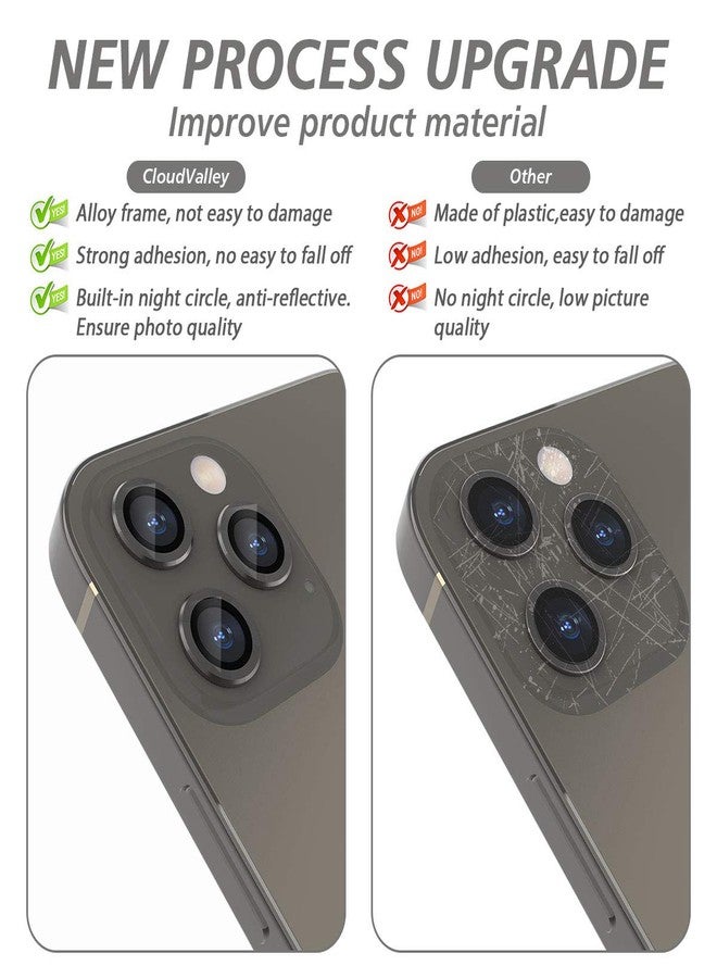 CloudValley [3 Pcs] Camera Lens Protector for iphone 12 Pro 6.1 inch, (Not for iPhone 12 Pro Max 6.7") HD Tempered Glass Aluminum Alloy Lens Ring Cover Film,Graphite Black - Image 3