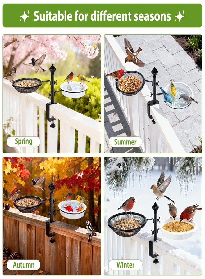 BOLITE Deck Bird Feeders with Metal Tray and Water Bowl, BOLITE Balcony Bird Feeders Detachable Adjustable Heavy Duty Clamp Bracket, Attracting Birds, Black, Gifts for Women Men - Image 4