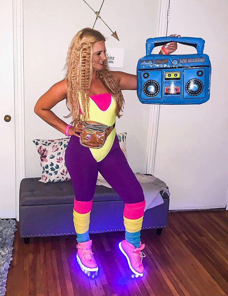 v28 Women Girls Thigh High Neon Ribbed Long 80s 90s Party Skating Leg Warmers - Image 3