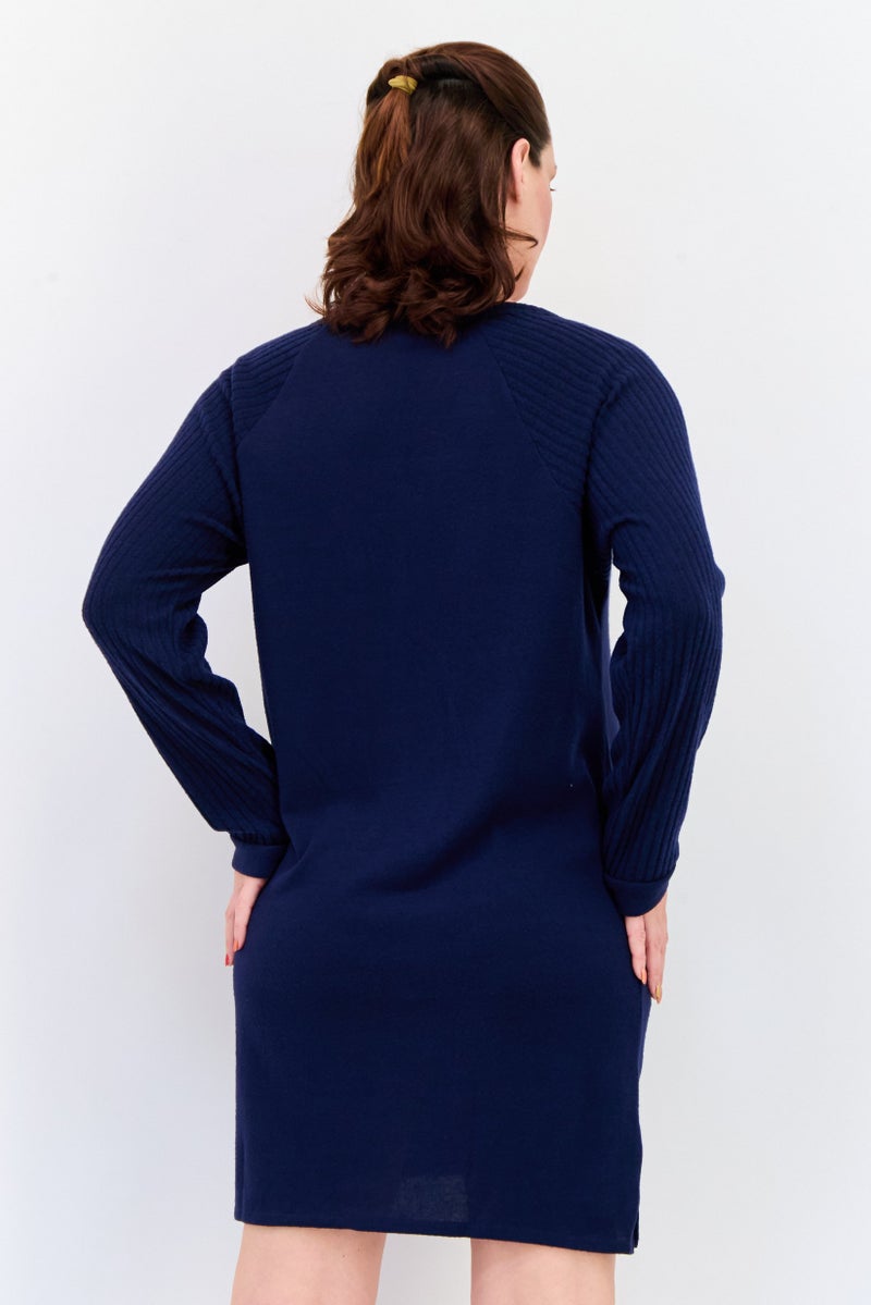 VINCE CAMUTO Women Round Neck Brand Logo Sleepwear Dress, Navy - Image 3