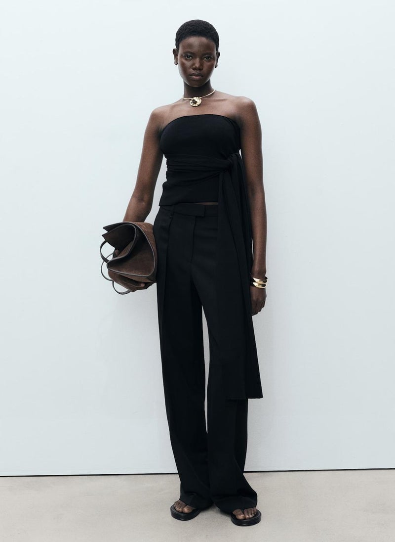 MANGO Straight-Fit Lyocell Trousers With Pleats  - Image 1
