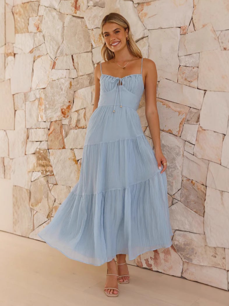 Comfortable Cotton-Knit Women's Dress - Hollow Out Design Relaxed Fit for Party Wear