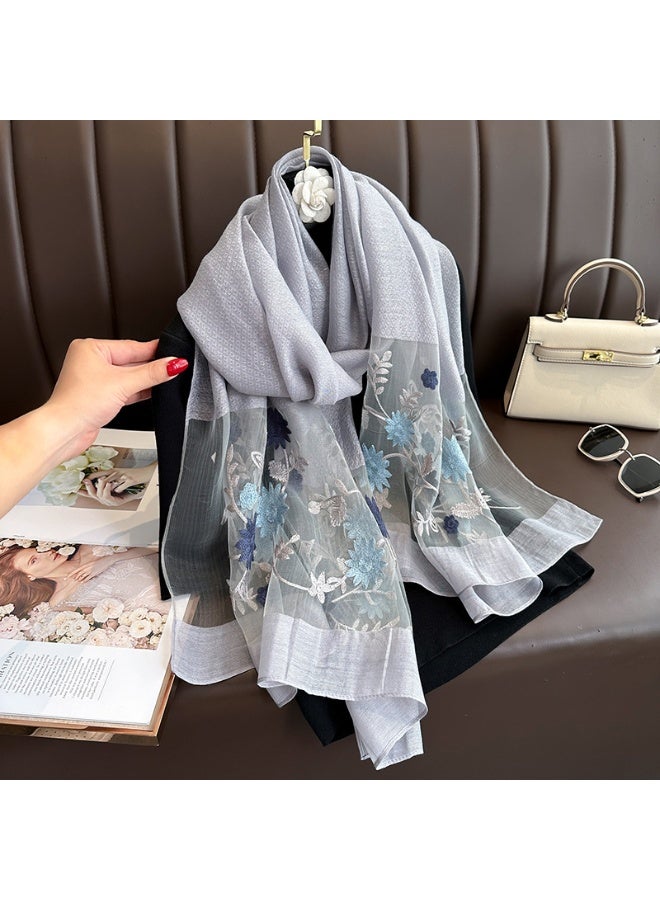 KUYING New Fashion Versatile Embroidered Haitang Flower Long Scarf 70 * 180CM