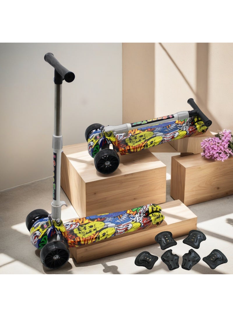 EASY FUTURE LED PU Wheels & Rear Brake Kick Scooter for Kids with Foldable & Height Adjustable Handle, Scooter for 3 to 8 Years Including Protective Gear - Image 1