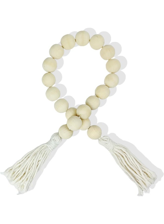 YINZUO YINZUO Boho Wooden Bead Garland with Tassels and Heart Charms Rustic Farmhouse Hanging Ornament for Tiered Tray, Jars, Wall Decor, Table Centerpiece Natural Wood (Design 4)  - Image 2