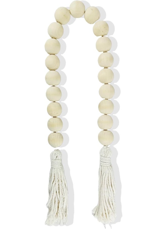 YINZUO YINZUO Boho Wooden Bead Garland with Tassels and Heart Charms Rustic Farmhouse Hanging Ornament for Tiered Tray, Jars, Wall Decor, Table Centerpiece Natural Wood (Design 4)  - Image 4