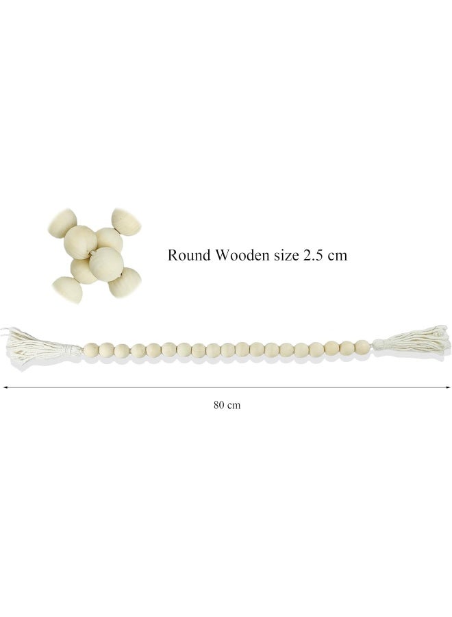 YINZUO YINZUO Boho Wooden Bead Garland with Tassels and Heart Charms Rustic Farmhouse Hanging Ornament for Tiered Tray, Jars, Wall Decor, Table Centerpiece Natural Wood (Design 4)  - Image 3