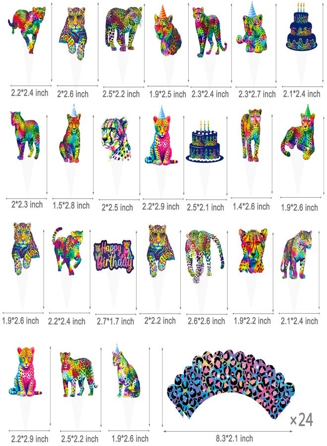 umoni Neon Cheetah Cupcake Toppers and Wrappers 48 Pieces Neon Leopard Birthday Party Cake Decorations Rainbow Cheetah Print Cupcake Picks Wrappers for Wild Leopard Party Supplies - Image 5