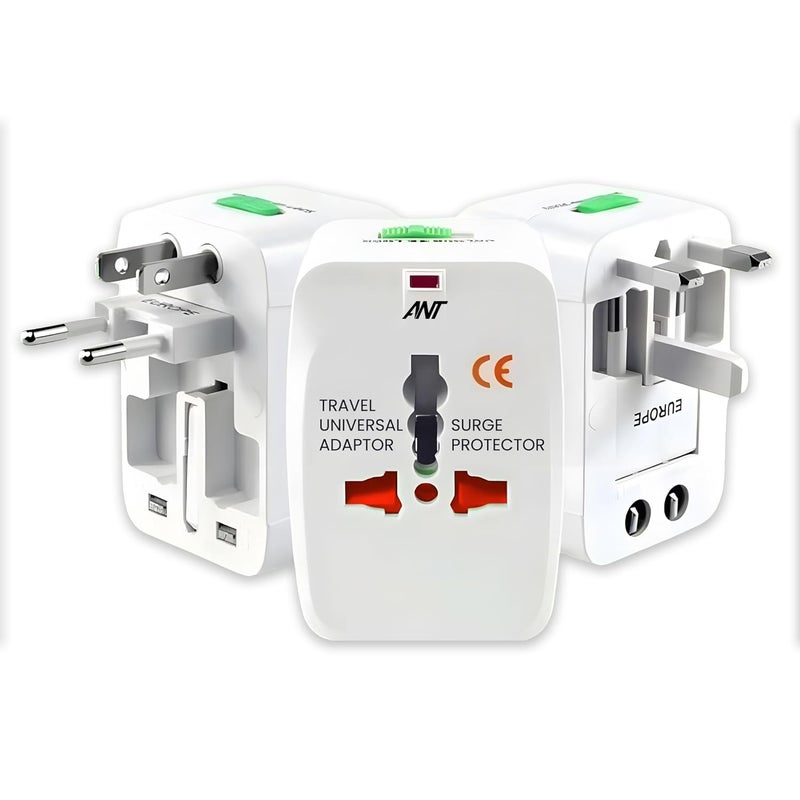 Ant Amigo International Travel Adapter, Worldwide All in One Universal Power Wall Charger AC Power Plug Adapter for USA EU UK AUS Cell Phone Laptop Tablets_ White - Image 1