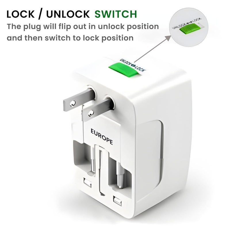 Ant Amigo International Travel Adapter, Worldwide All in One Universal Power Wall Charger AC Power Plug Adapter for USA EU UK AUS Cell Phone Laptop Tablets_ White - Image 2