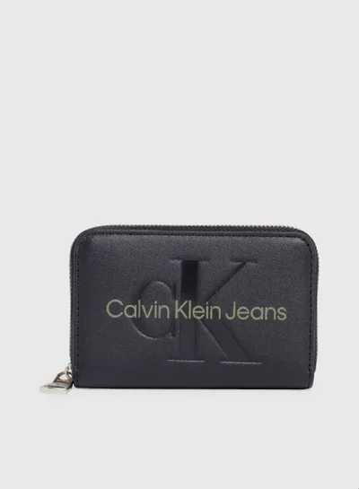 Calvin Klein Jeans Women's RFID Logo Zip Around Wallet -  premium faux leather, Black
