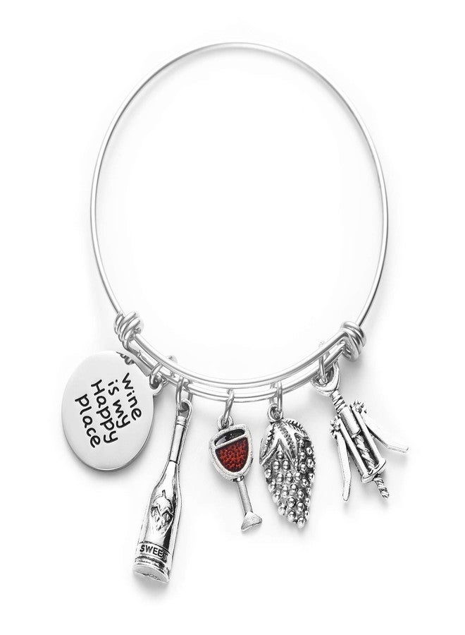 LParkin Wine Lovers Themed Gifts Bracelets For Women Flask Bangle Bracelet Wine Is My Happy Place Funny Gift Hostess Jewelry - Image 1