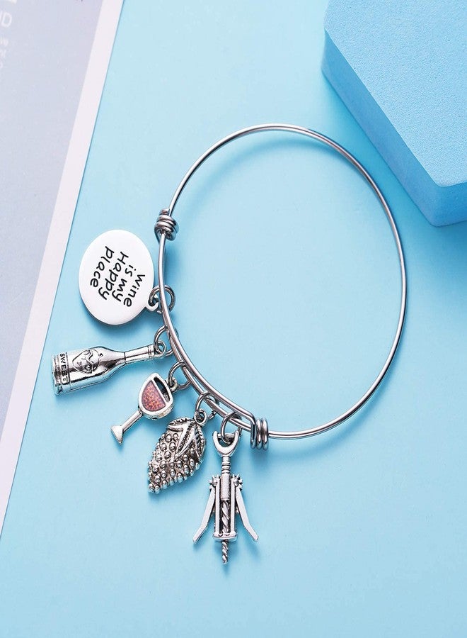 LParkin Wine Lovers Themed Gifts Bracelets For Women Flask Bangle Bracelet Wine Is My Happy Place Funny Gift Hostess Jewelry - Image 4