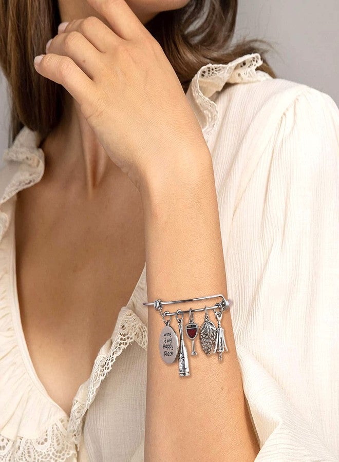 LParkin Wine Lovers Themed Gifts Bracelets For Women Flask Bangle Bracelet Wine Is My Happy Place Funny Gift Hostess Jewelry - Image 3