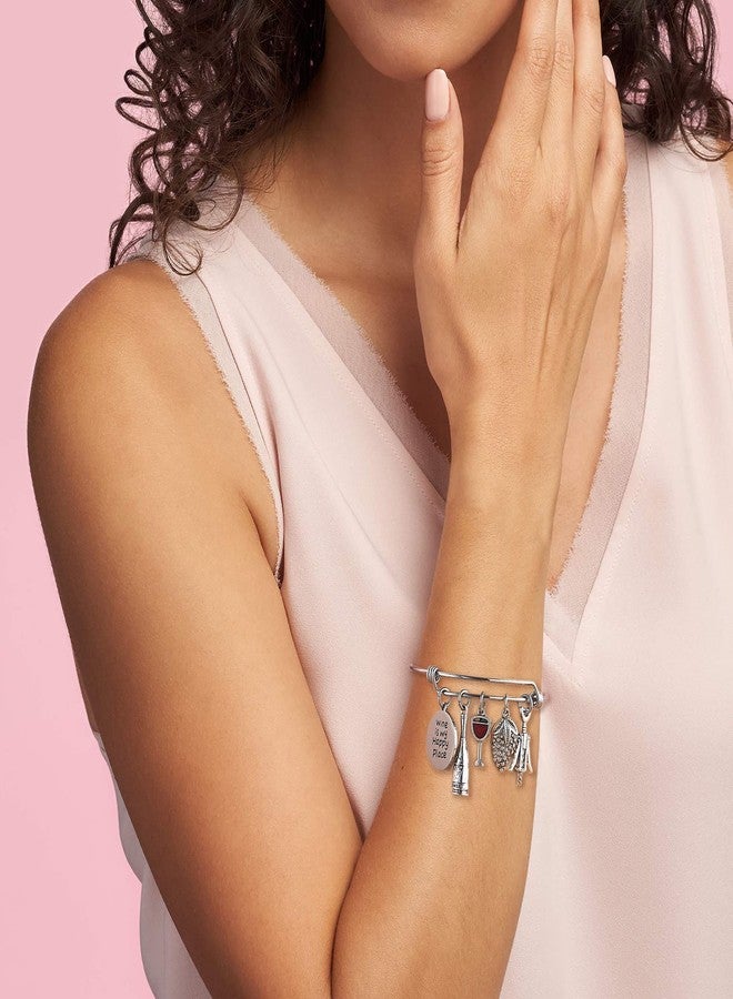 LParkin Wine Lovers Themed Gifts Bracelets For Women Flask Bangle Bracelet Wine Is My Happy Place Funny Gift Hostess Jewelry - Image 2