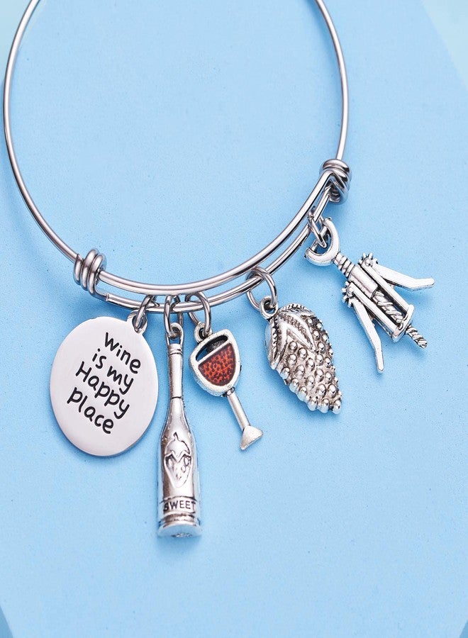 LParkin Wine Lovers Themed Gifts Bracelets For Women Flask Bangle Bracelet Wine Is My Happy Place Funny Gift Hostess Jewelry - Image 5