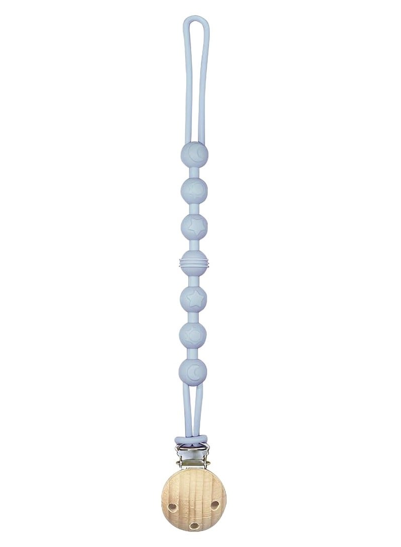 Baby Silicone Pacifier Clip Holder Chain With Wood Clip for Boys Girls - Baby Blue - Image 1