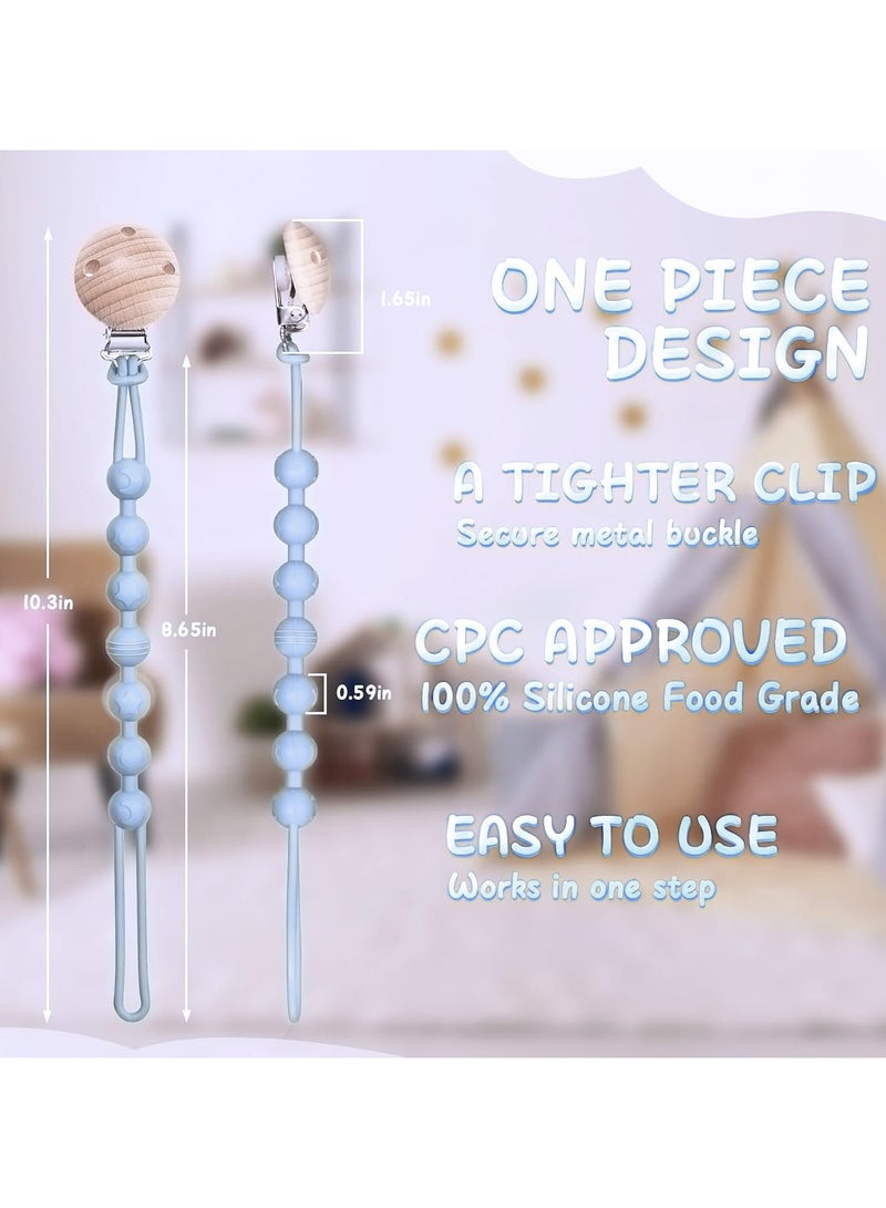 Baby Silicone Pacifier Clip Holder Chain With Wood Clip for Boys Girls - Baby Blue - Image 2